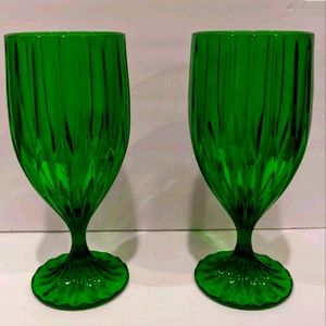 Mikasa Park Lane Water Ice Tea Drinking Glasses Stem Goblets Green Crystal